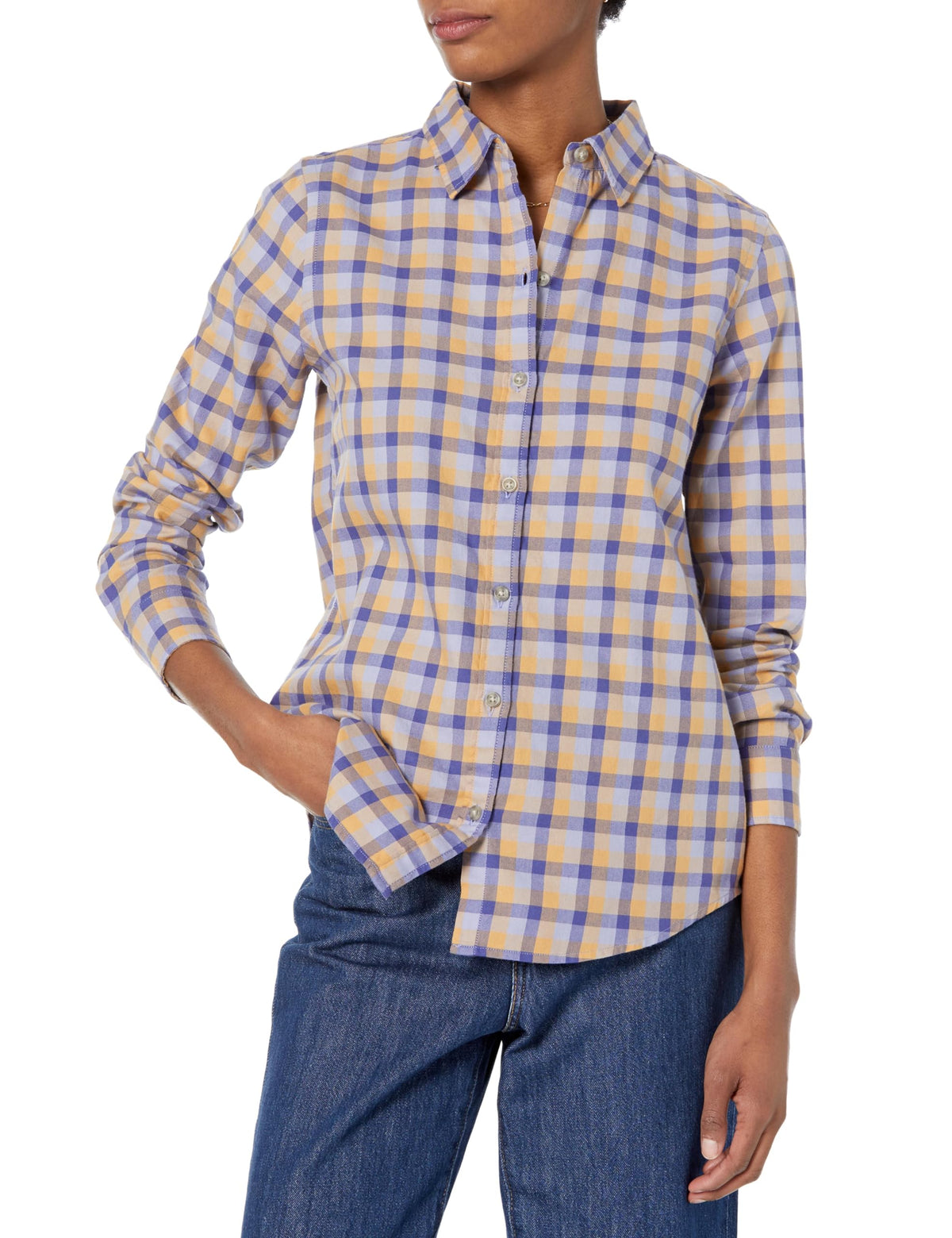 Amazon Essentials Women's Regular-Fit Long-Sleeve Lightweight Cotton Brushed Flannel Shirt