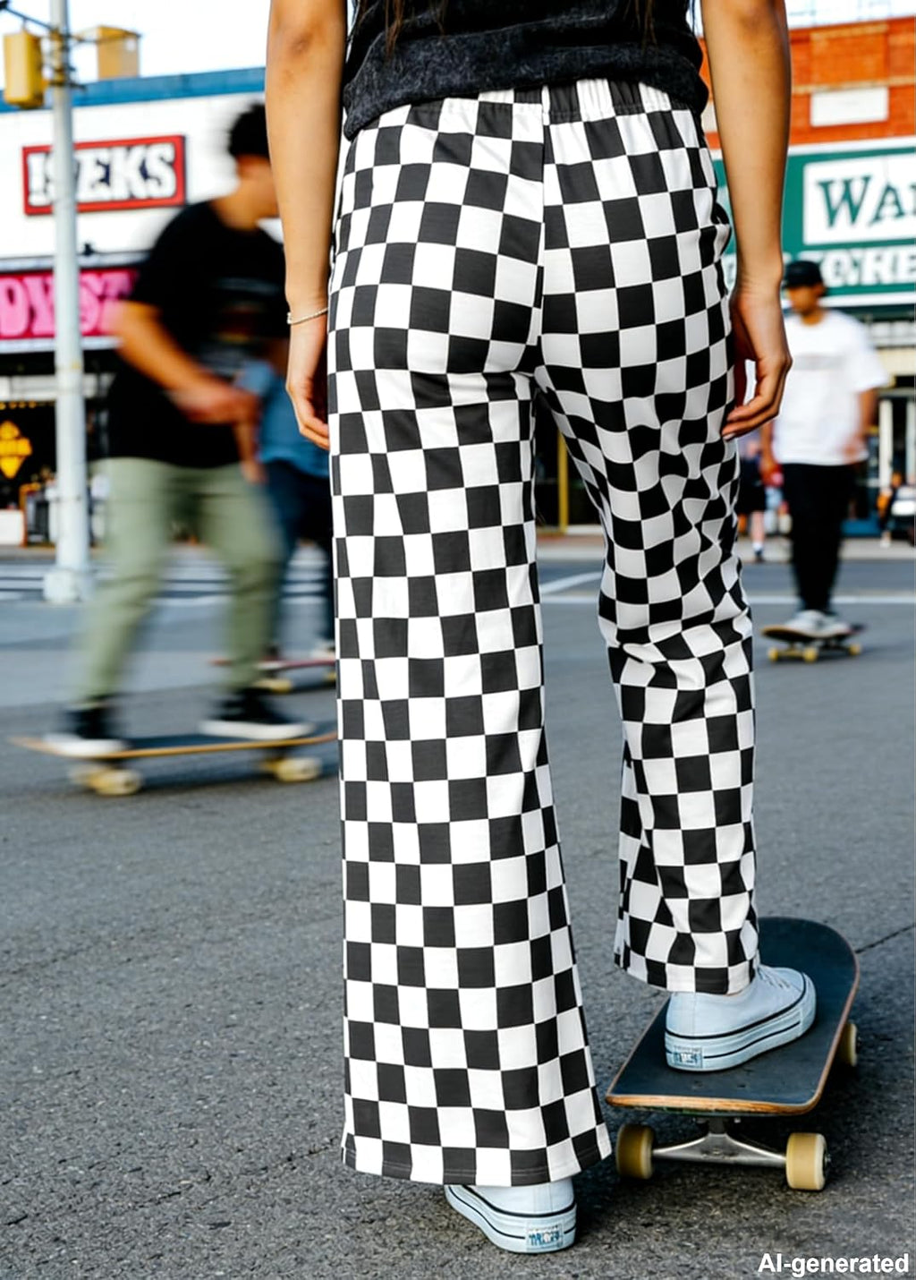 IWOLLENCE Women's Casual Loose Checkered Wide Leg Pants High Waist Straight Lounge Y2K Gingham Trousers