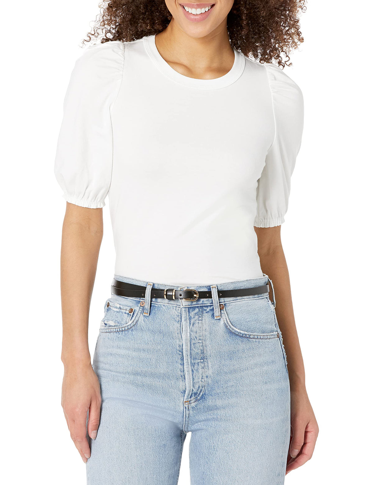 Amazon Essentials Women's Regular-Fit Twist Puff Sleeve Crewneck T-Shirt