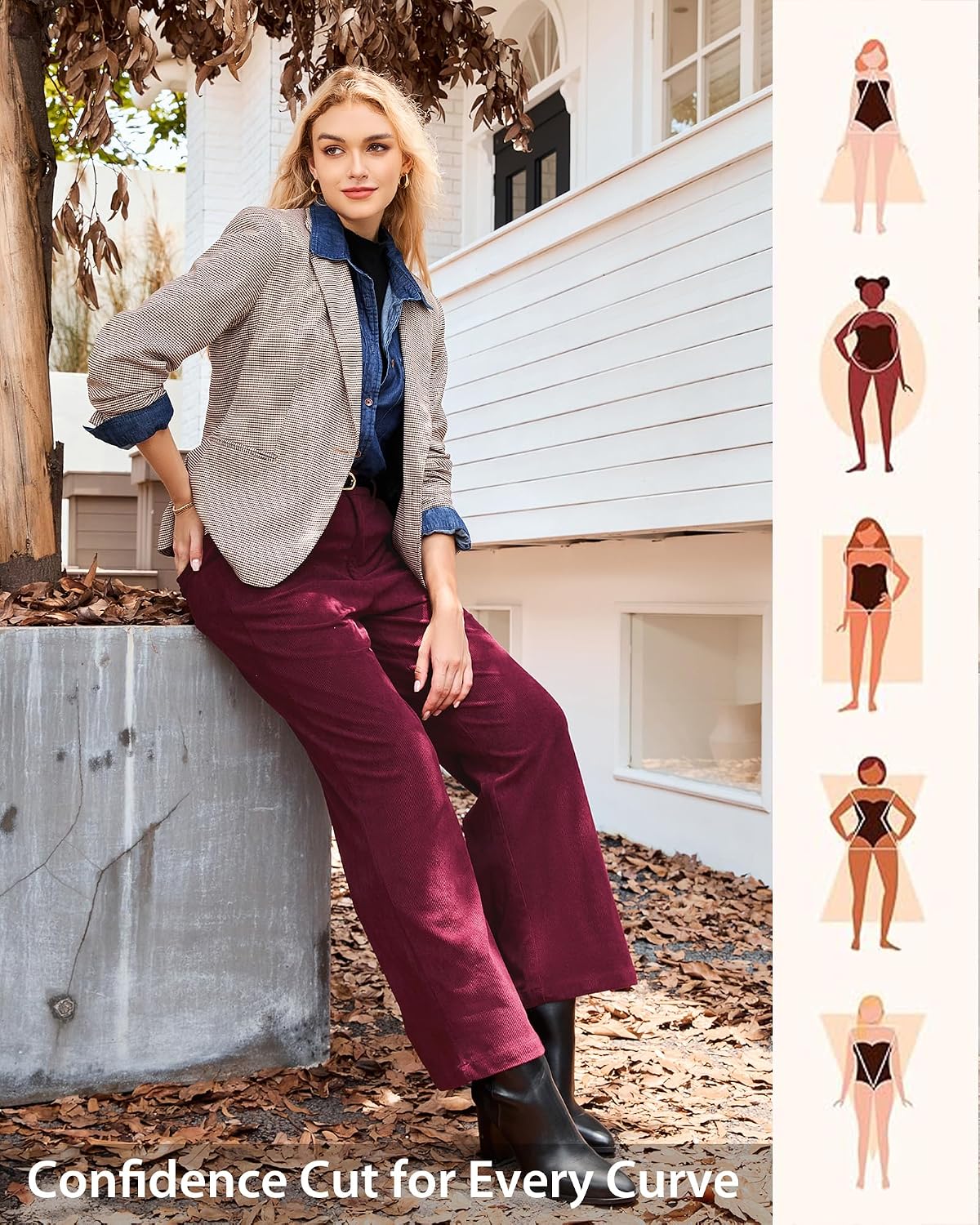 GRAPENT Corduroy Wide Leg Pants Woman High Waisted Fall Business Casual Elastic Waist Loose Trendy Trousers with Pockets