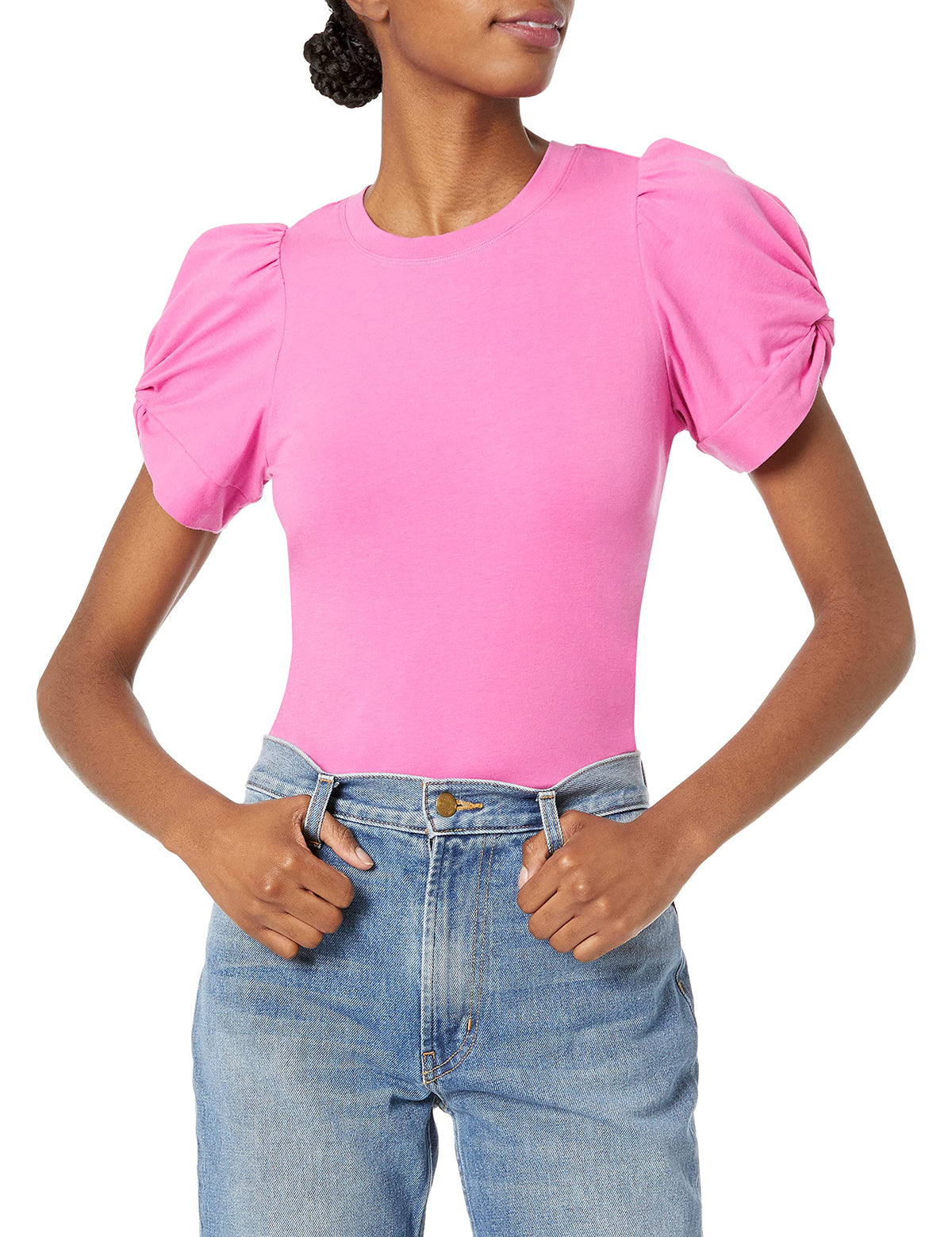 Amazon Essentials Women's Regular-Fit Twist Puff Sleeve Crewneck T-Shirt