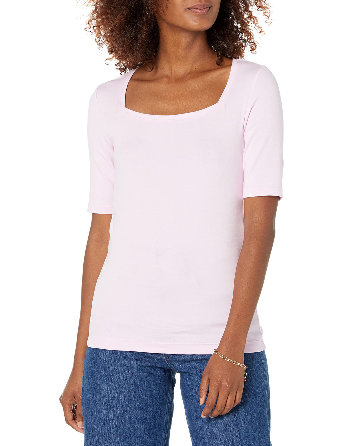 Amazon Essentials Women's Slim Fit Half Sleeve Square Neck Cotton Modal T-Shirt