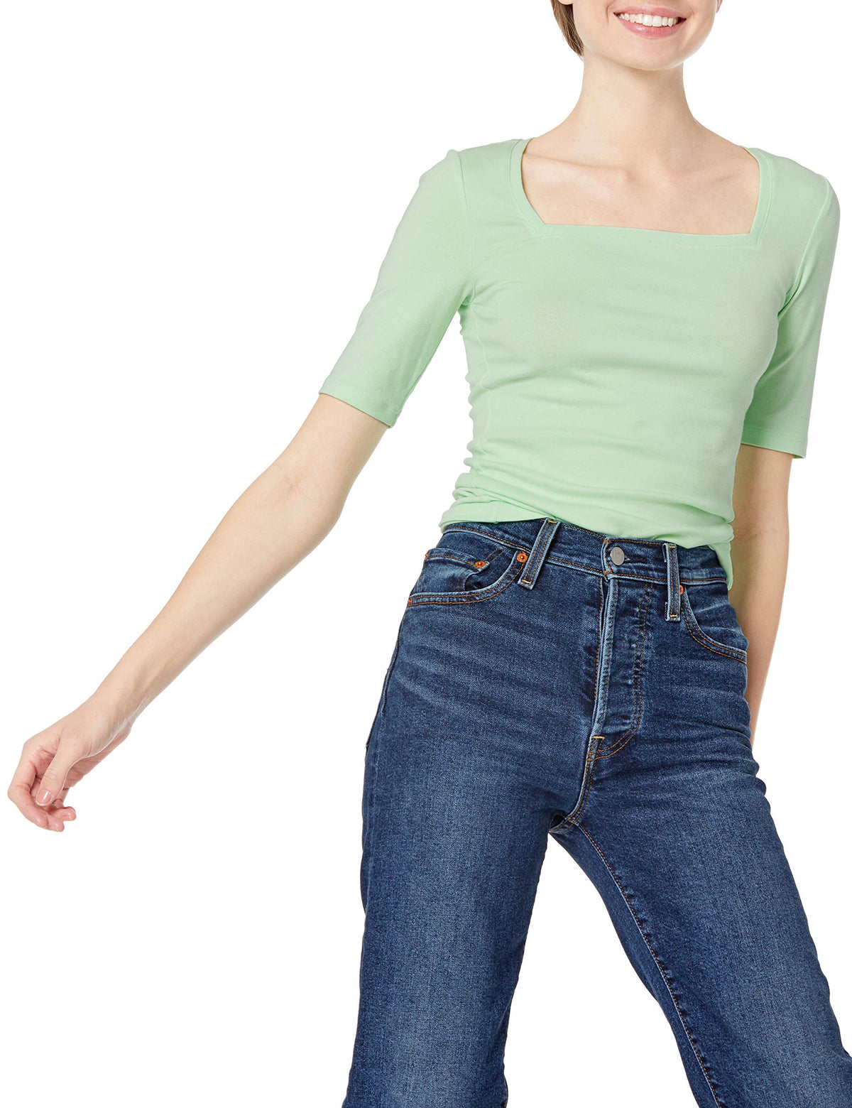 Amazon Essentials Women's Slim Fit Half Sleeve Square Neck Cotton Modal T-Shirt