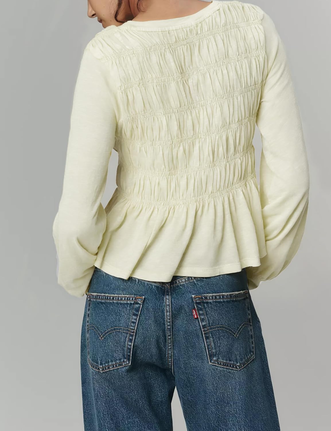 OPCAKM Peplum Babydoll Tops for Women Flowy Long Sleeve Blouse