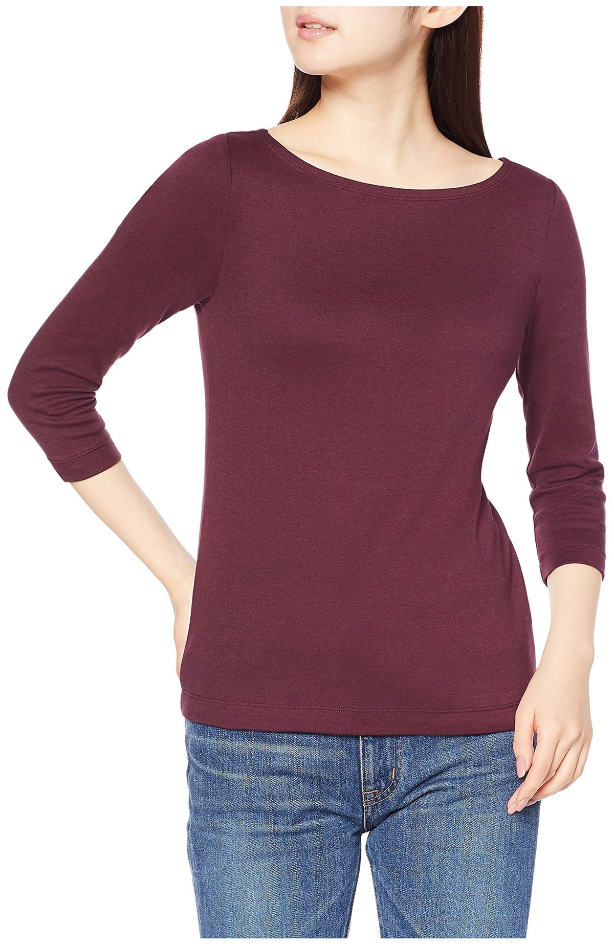 Amazon Essentials Women's Slim-Fit 3/4 Sleeve Boat Neck Cotton Modal T-Shirt