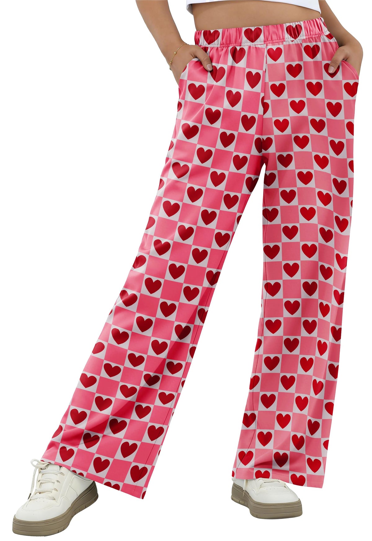 IWOLLENCE Women's Casual Loose Checkered Wide Leg Pants High Waist Straight Lounge Y2K Gingham Trousers
