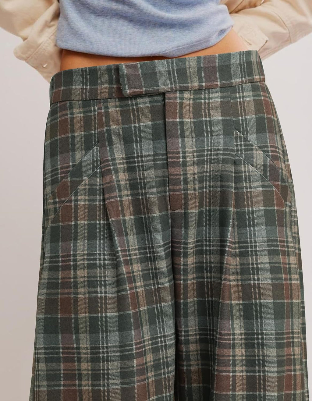Kedera Women's Plaid Wide Leg Pants High Waisted Baggy Trousers Work Slacks