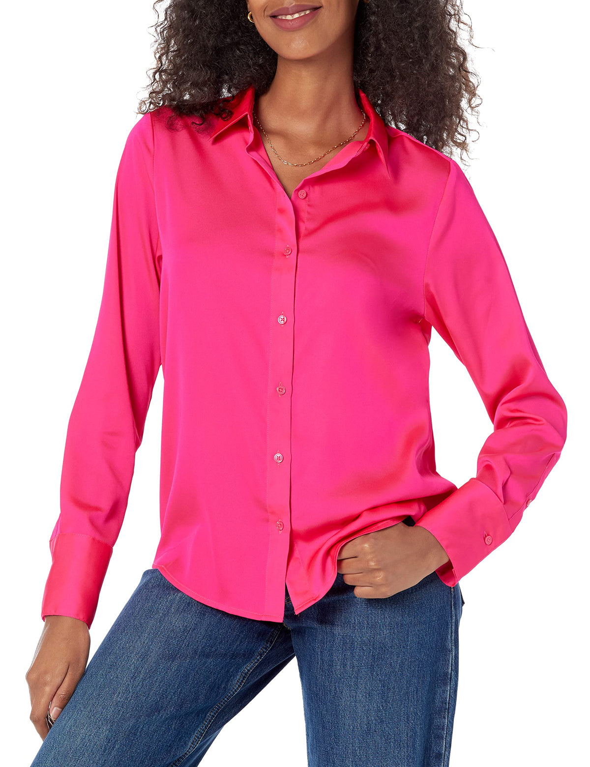 Amazon Essentials Women's Regular-Fit Long Sleeve Satin Button Down Blouse, Dressy Collared Shirt