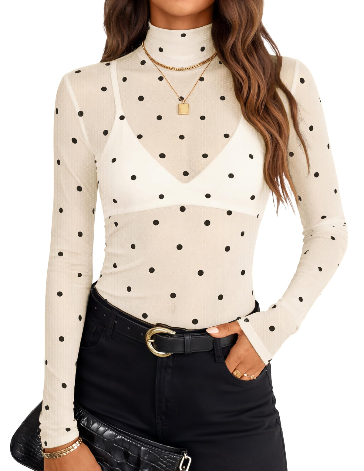 ZESICA Women's Mesh Sheer Turtleneck Long Sleeve Going Out Tops