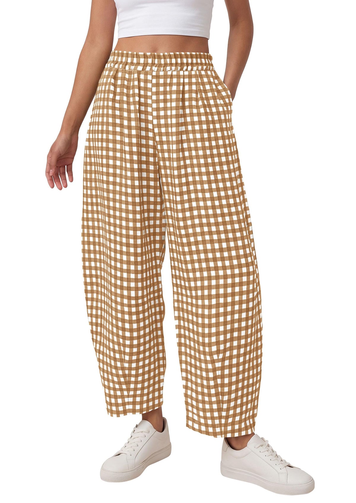 PRETTYGARDEN Plaid Barrel Pants Women Summer Bottoms