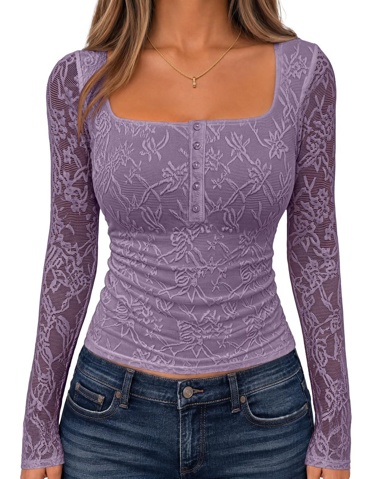 MEROKEETY Womens Fall Lace Mesh Long Sleeve Blouse Tops Dressy Casual Shirt