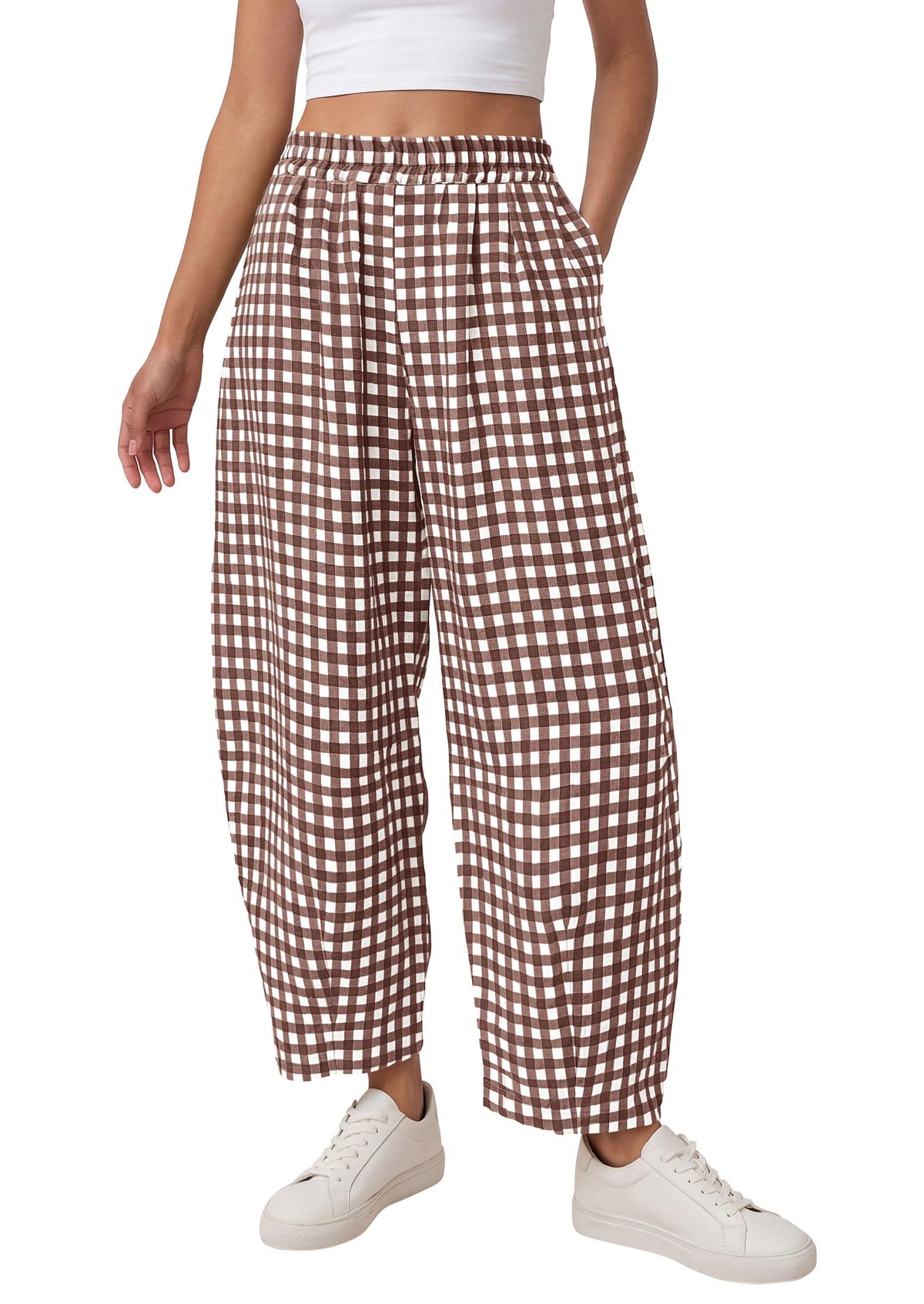PRETTYGARDEN Plaid Barrel Pants Women Summer Bottoms
