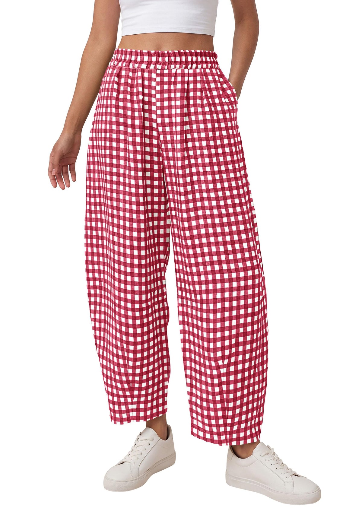 PRETTYGARDEN Plaid Barrel Pants Women Summer Bottoms