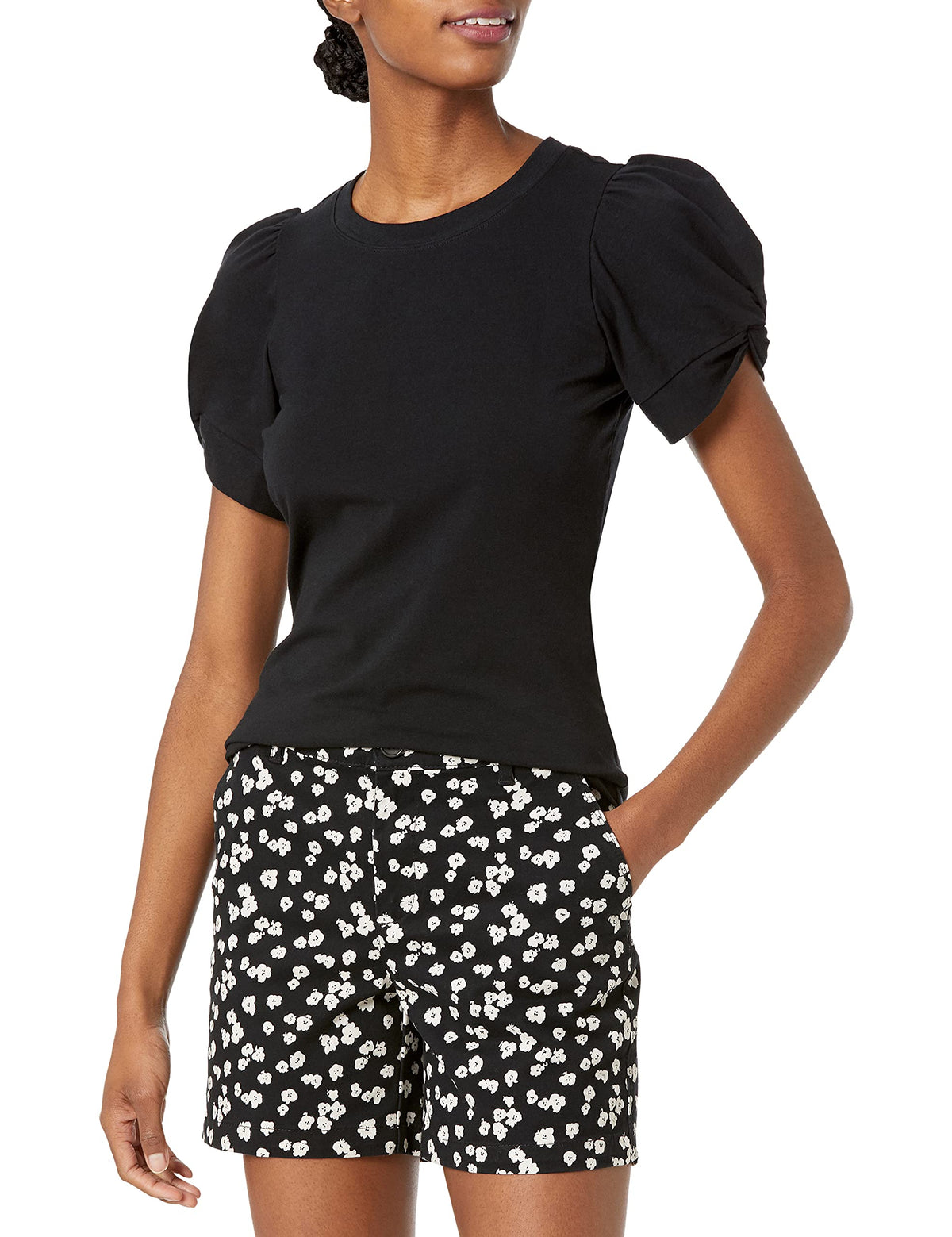 Amazon Essentials Women's Regular-Fit Twist Puff Sleeve Crewneck T-Shirt