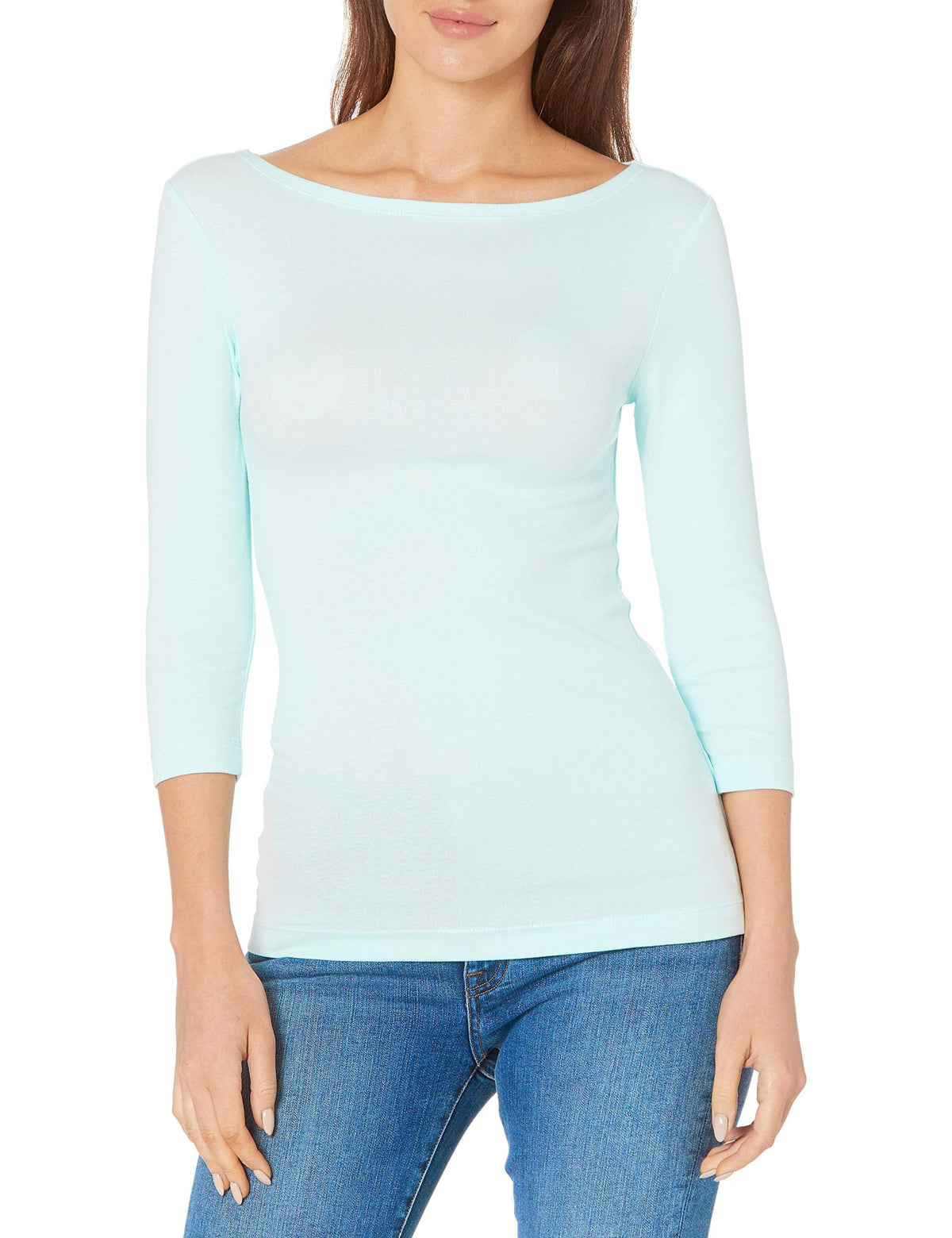 Amazon Essentials Women's Slim-Fit 3/4 Sleeve Boat Neck Tops Cotton Modal T-Shirt