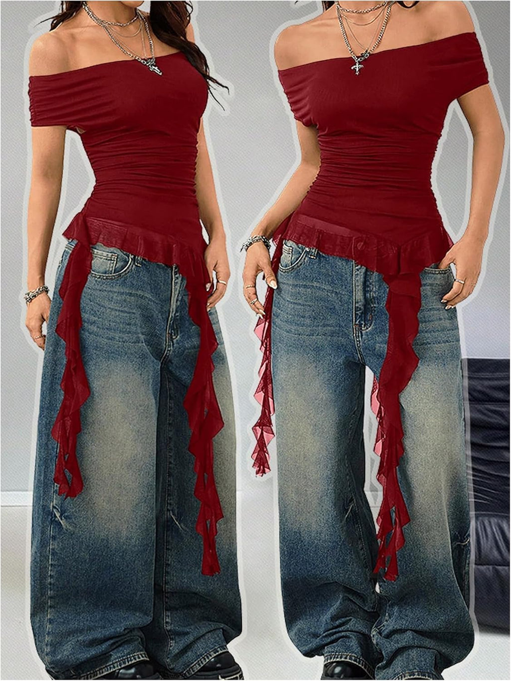 SweatyRocks Women's Off The Shoulder Asymmetrical Top Y2k T Shirts