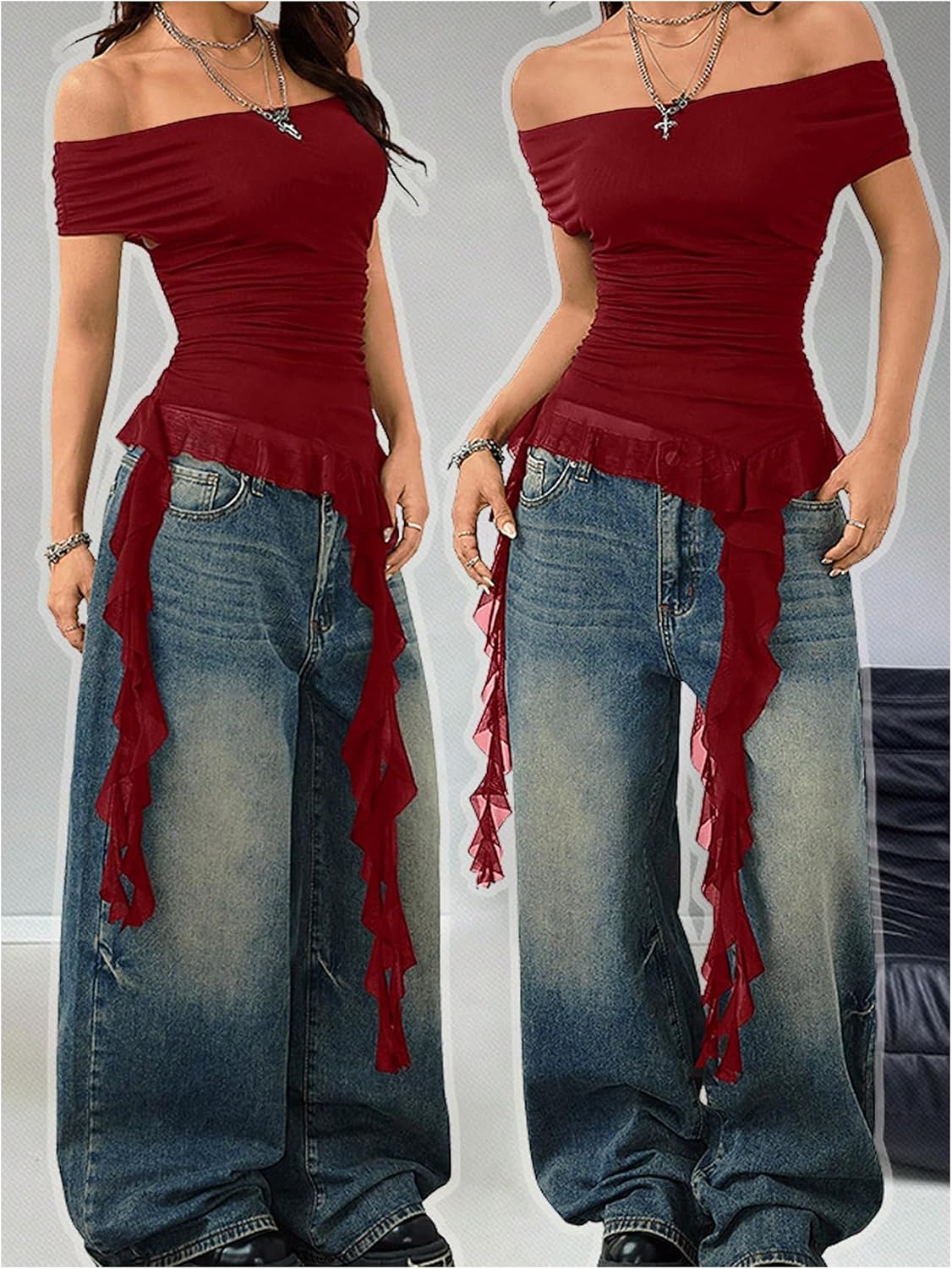 SweatyRocks Women's Off The Shoulder Asymmetrical Top Y2k T Shirts