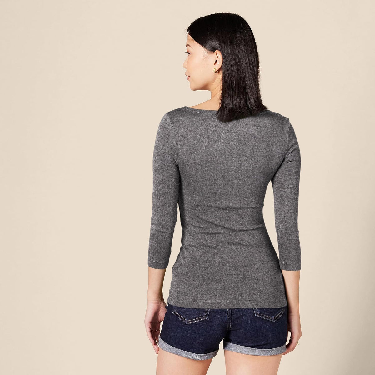 Amazon Essentials Women's Slim-Fit 3/4 Sleeve Boat Neck Cotton Modal T-Shirt