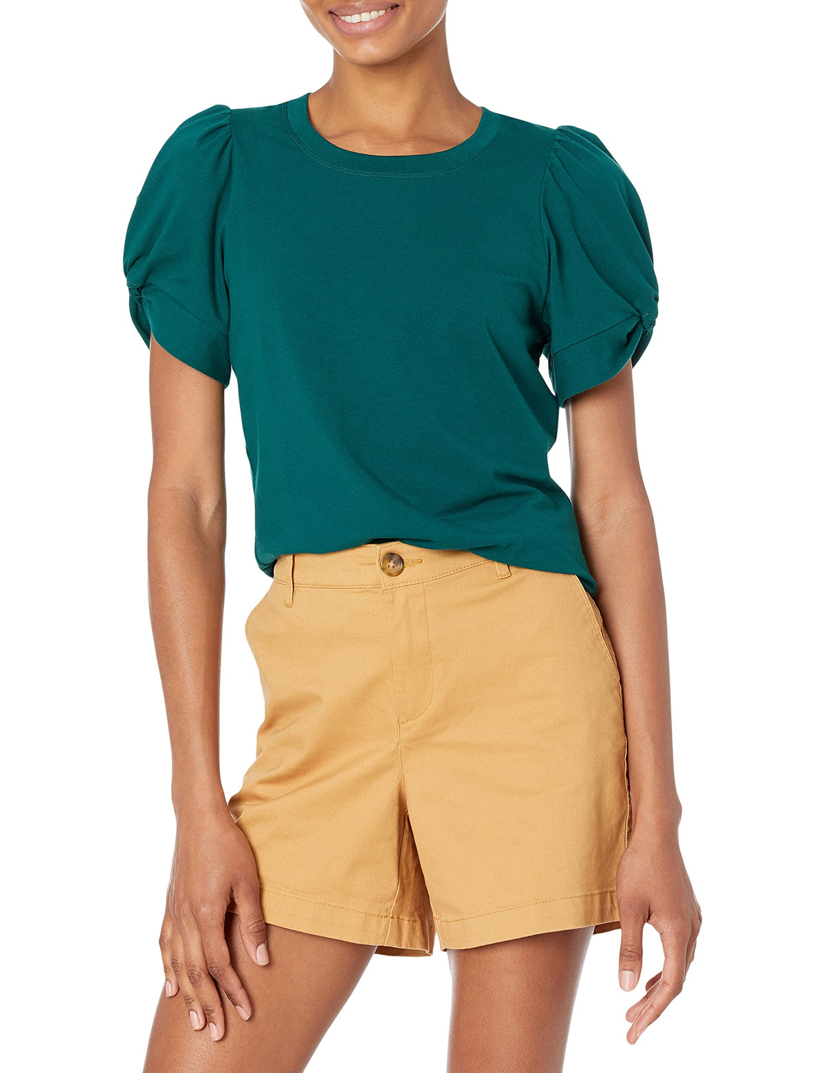 Amazon Essentials Women's Regular-Fit Twist Puff Sleeve Crewneck T-Shirt