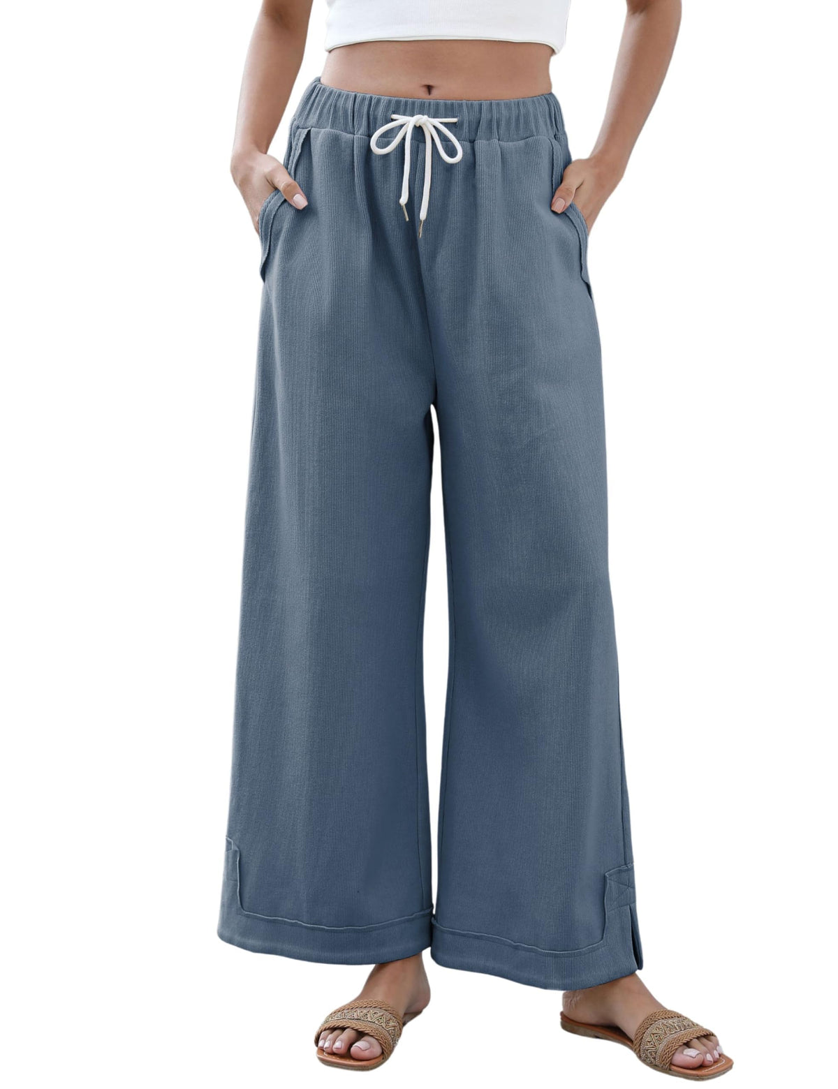Athlisan Womens Baggy Wide Leg Palazzo Pants Casual Loose Drawstring Elastic Waisted Lounge Trousers with Pockets