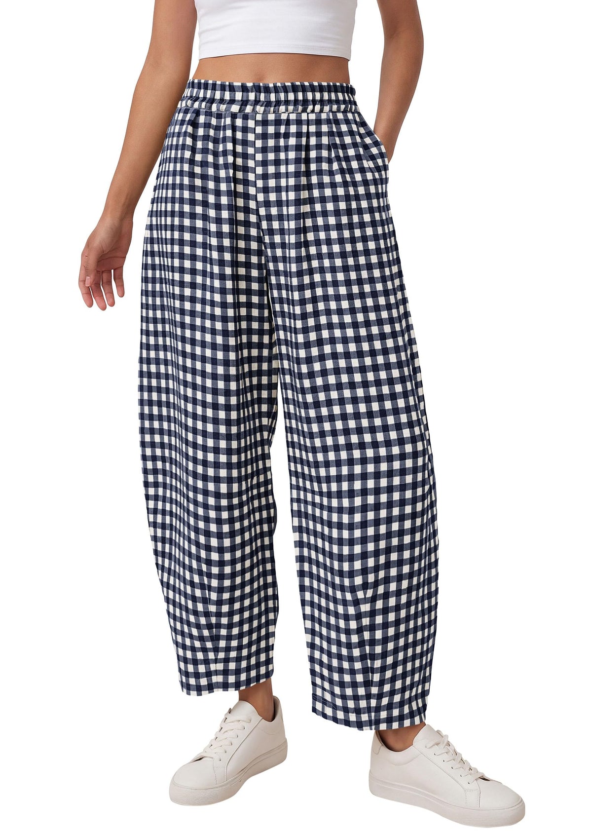 PRETTYGARDEN Plaid Barrel Pants Women Summer Bottoms
