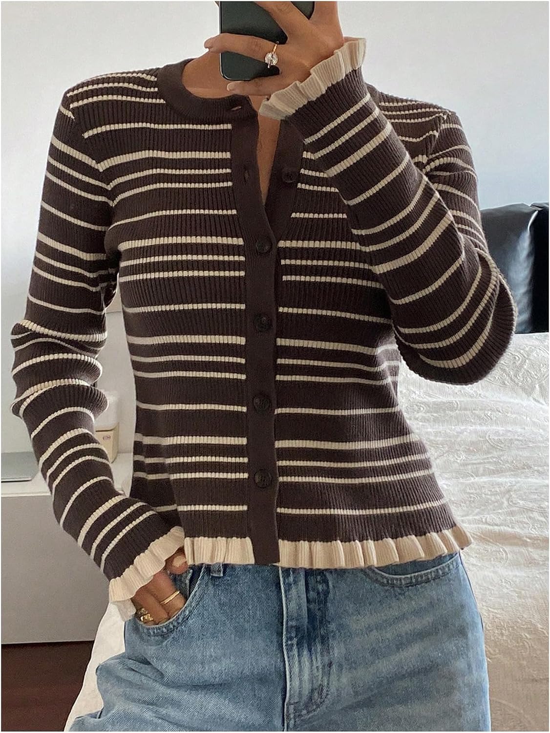 SOLY HUX Women's Striped Button Up Cardigan Sweaters Long Sleeve Sweater