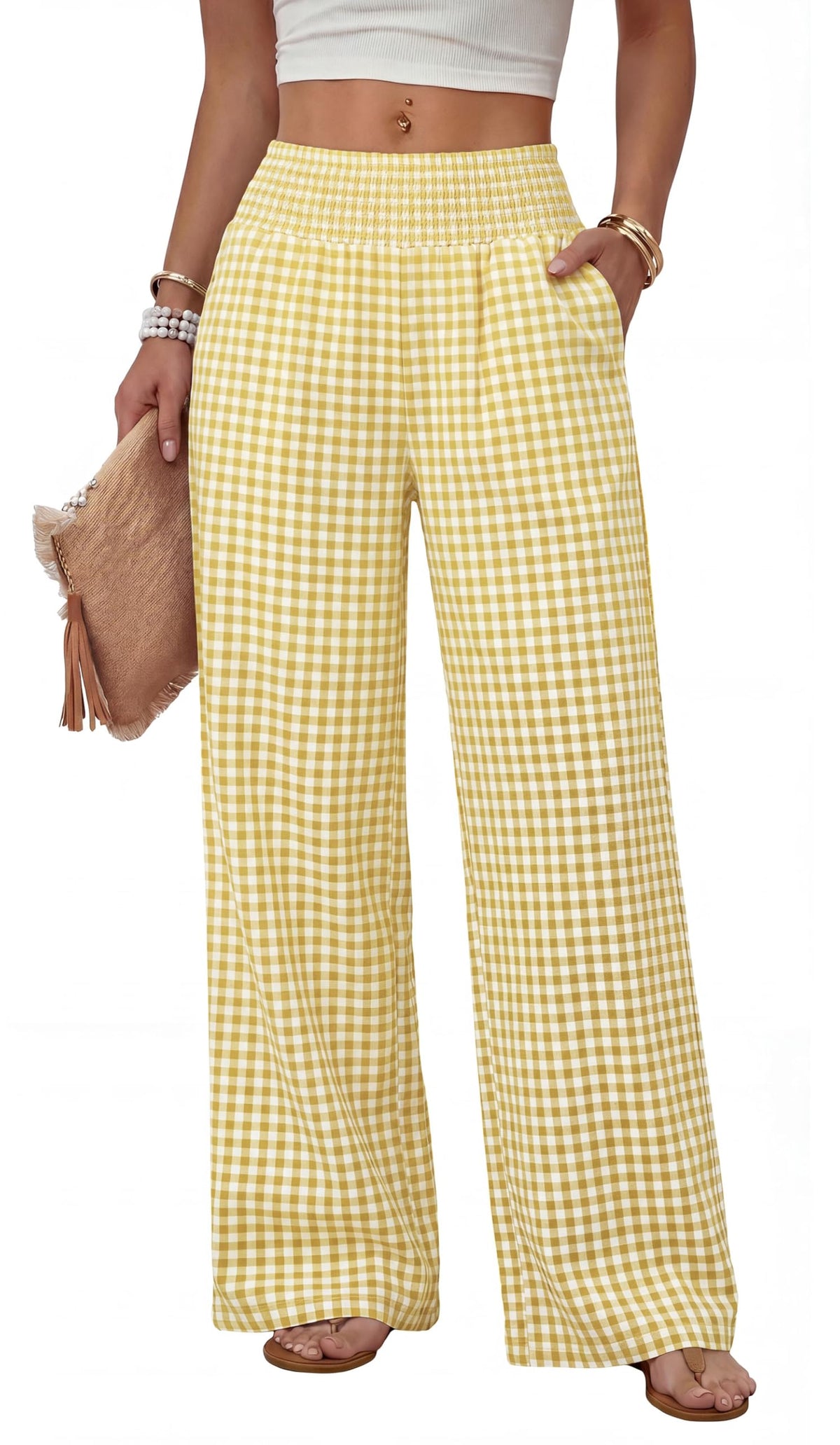 Sampeel Wide Leg Pants Woman High Waist Trousers with Pockets Casual Lounge