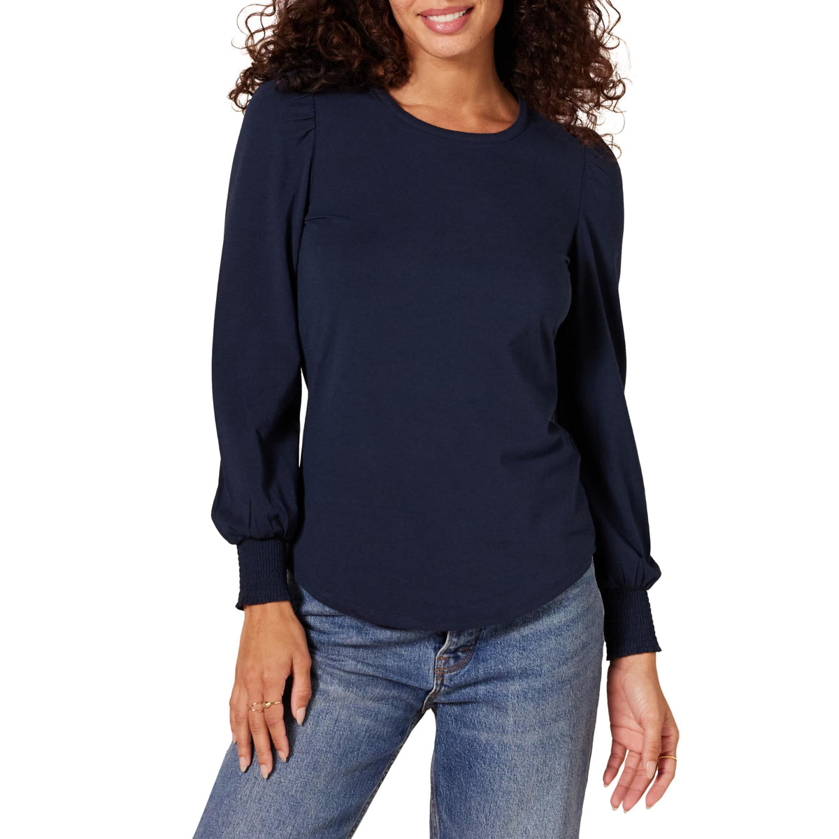 Amazon Essentials Women's Long-Sleeve Crewneck Smocked Cuff T-Shirt