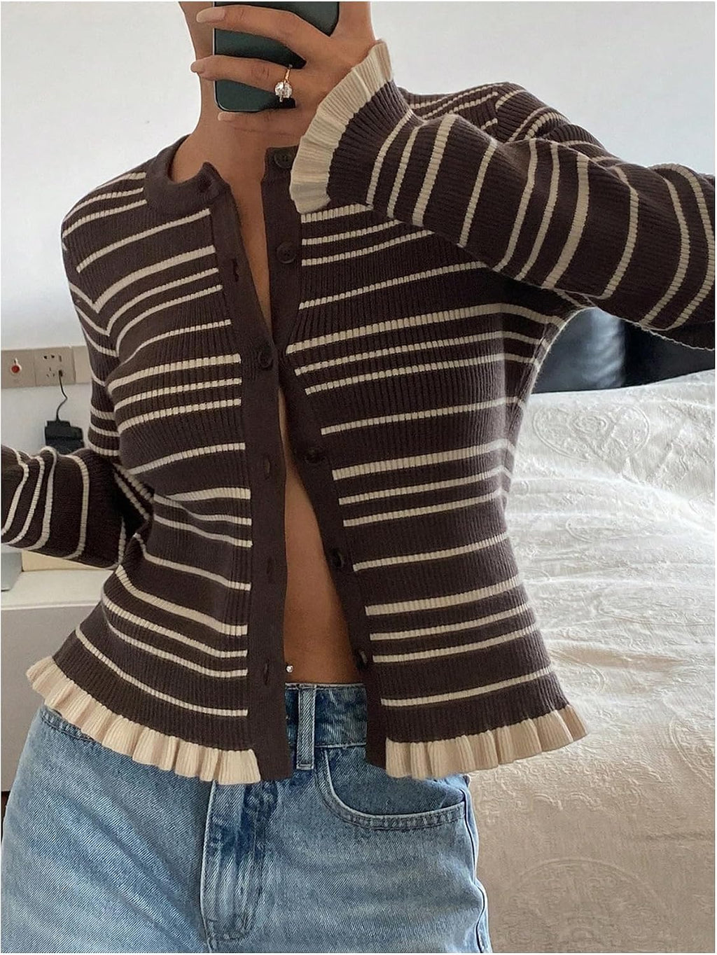 SOLY HUX Women's Striped Button Up Cardigan Sweaters Long Sleeve Sweater