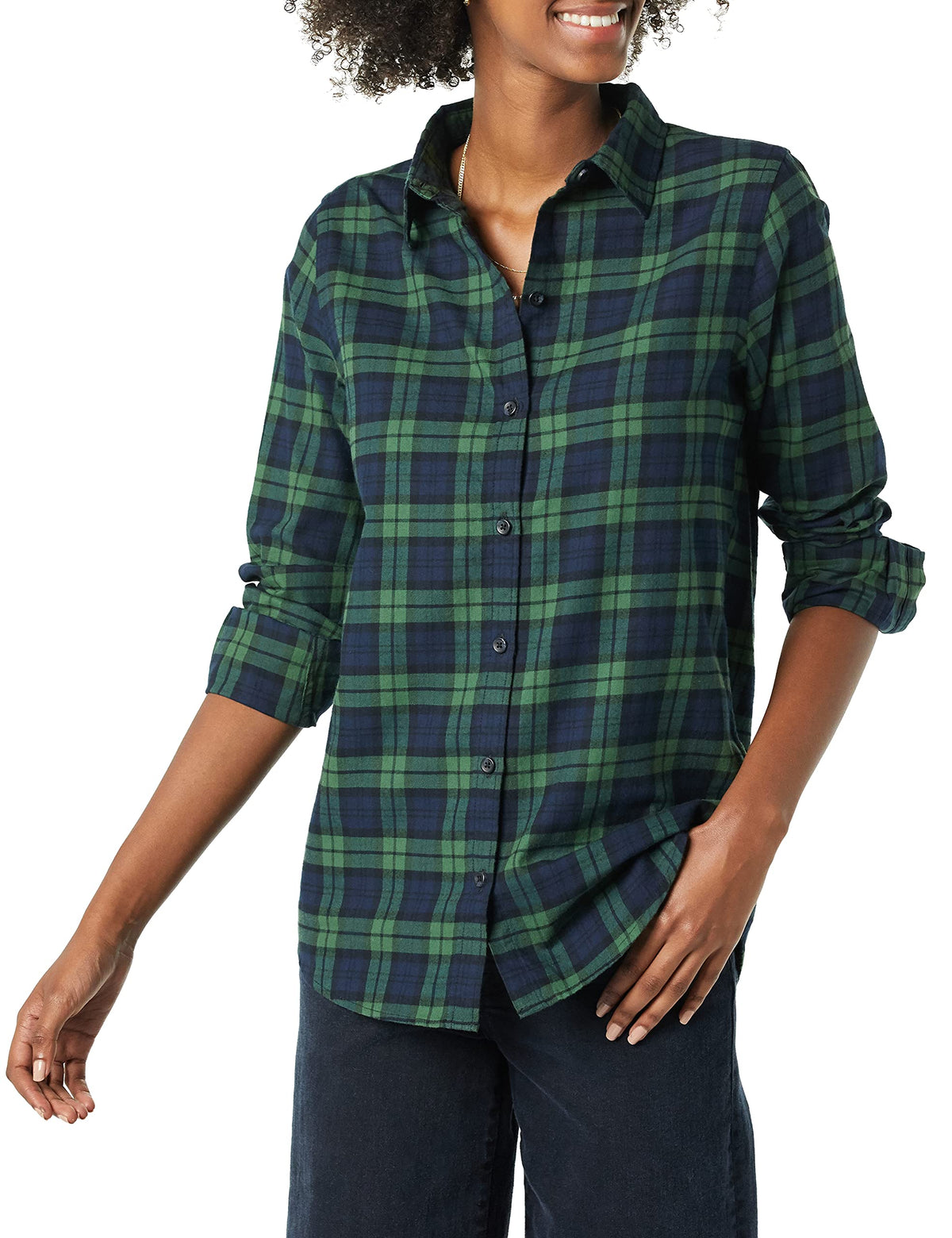 Amazon Essentials Women's Regular-Fit Long-Sleeve Lightweight Cotton Brushed Flannel Shirt