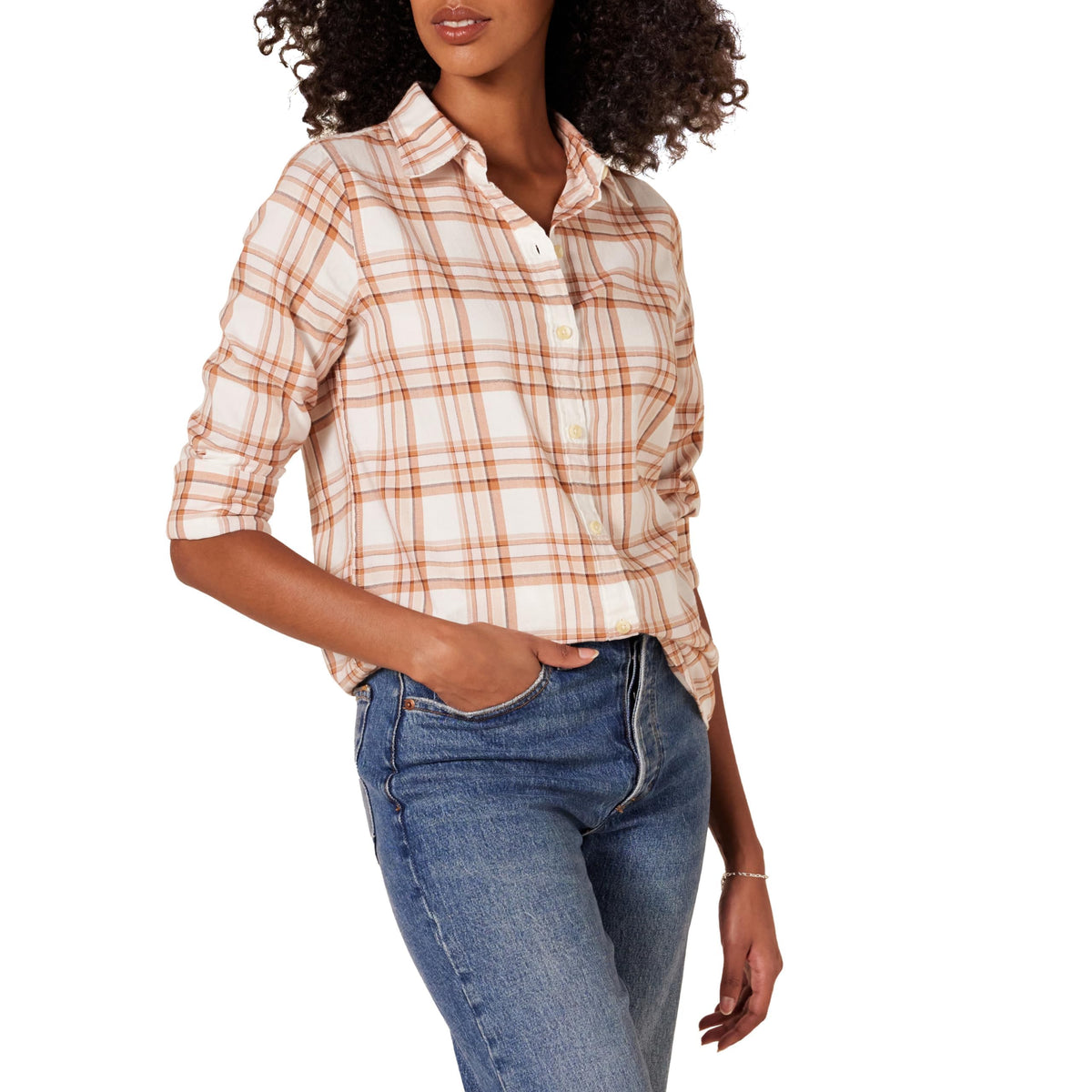 Amazon Essentials Women's Regular-Fit Long-Sleeve Lightweight Cotton Brushed Flannel Shirt