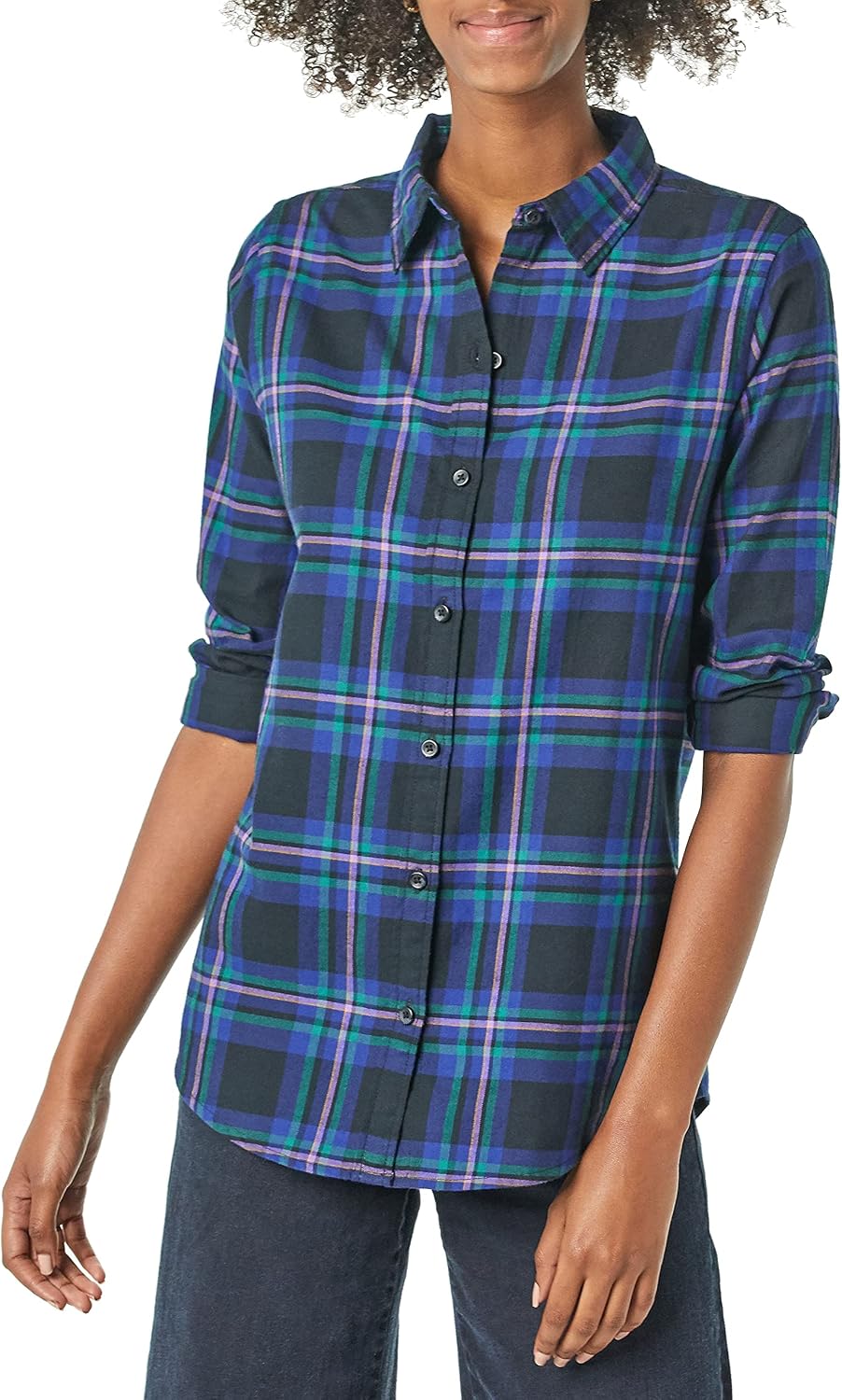 Amazon Essentials Women's Regular-Fit Long-Sleeve Lightweight Cotton Brushed Flannel Shirt