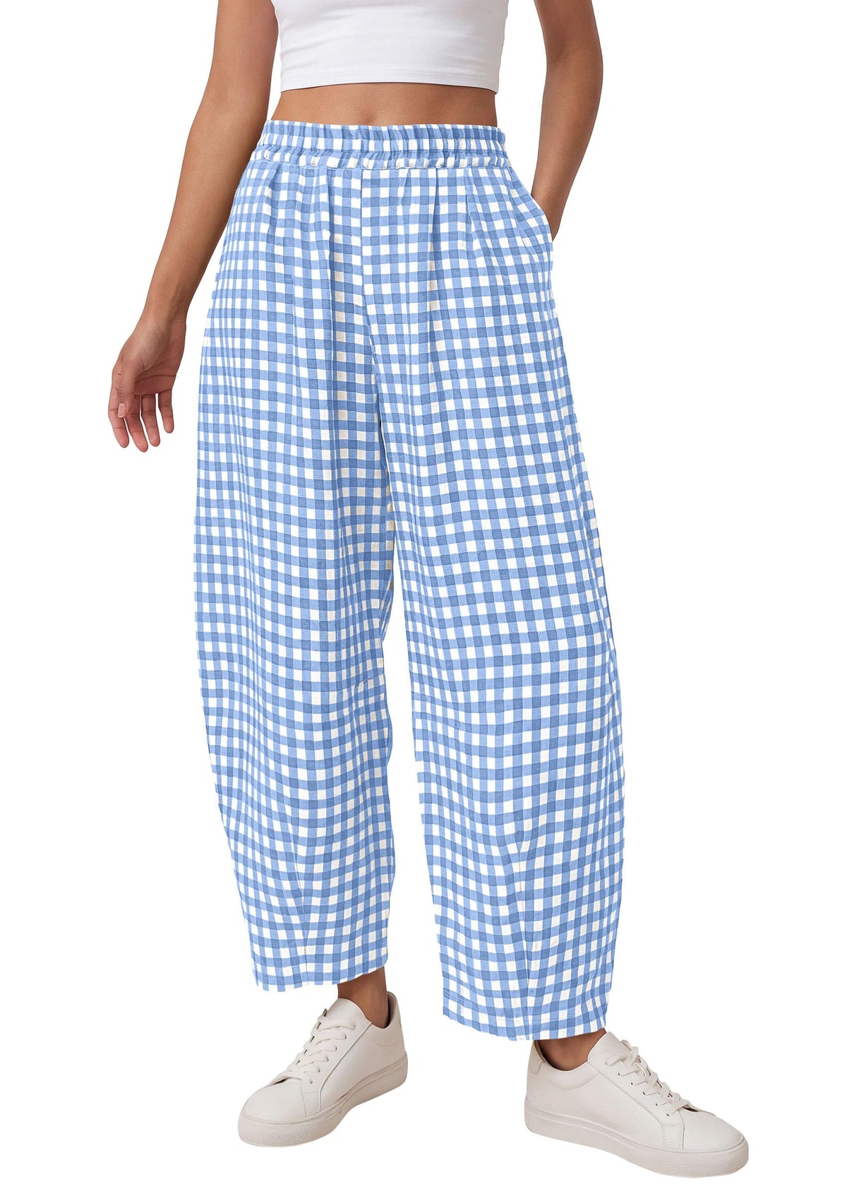 PRETTYGARDEN Plaid Barrel Pants Women Summer Bottoms
