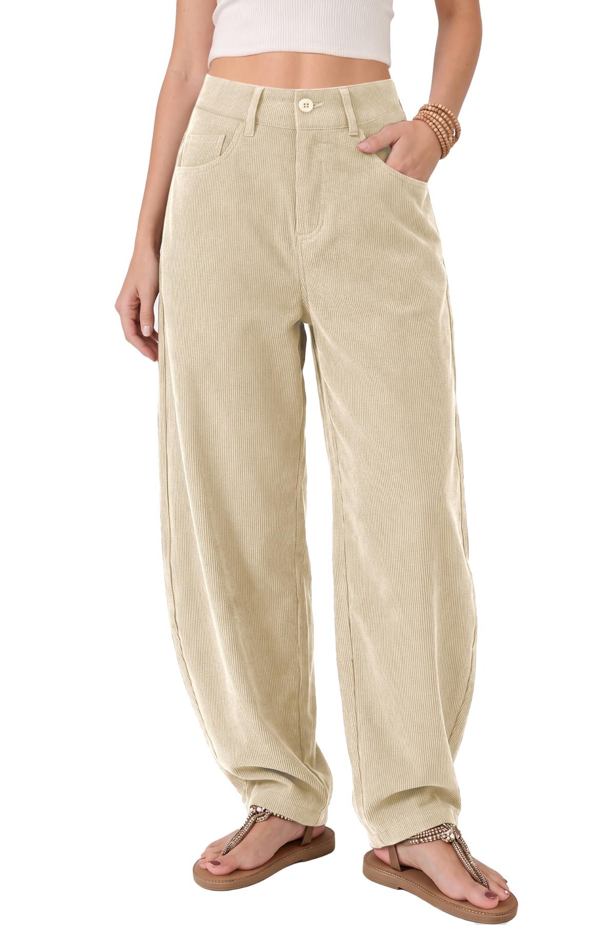 KICZOY Womens Corduroy Barrel Pants Mid Rise Baggy Wide Leg Work Trousers
