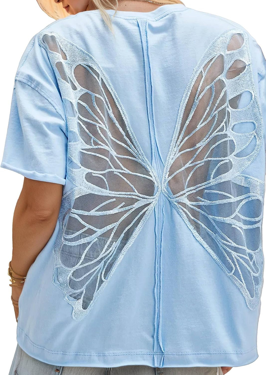 Women's Gothic Sheer Butterfly T Shirts Short Sleeve Goth Top Oversized Tee