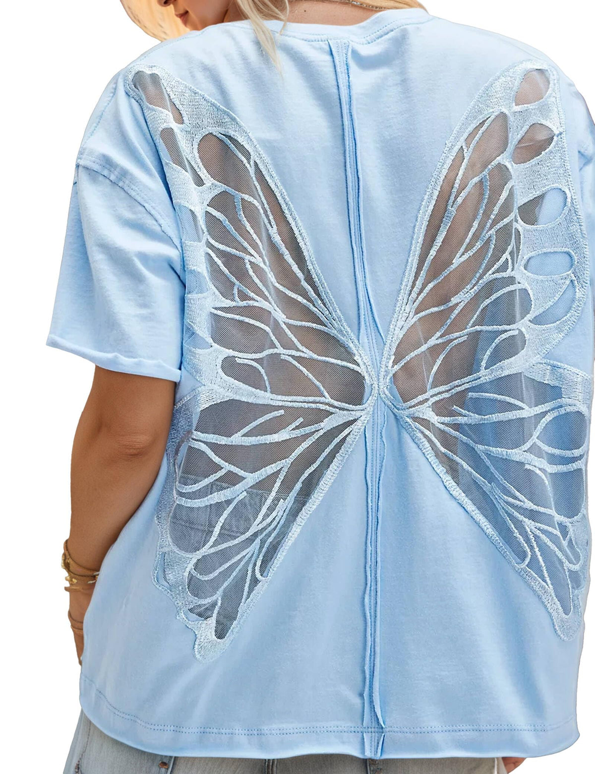 Women's Gothic Sheer Butterfly T Shirts Short Sleeve Goth Top Oversized Tee