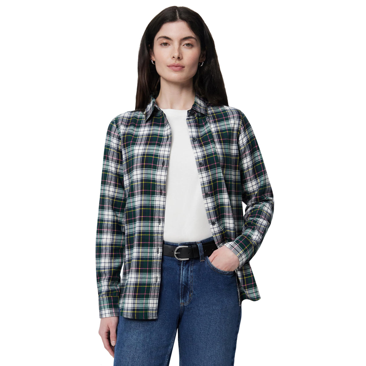 Amazon Essentials Women's Regular-Fit Long-Sleeve Lightweight Cotton Brushed Flannel Shirt