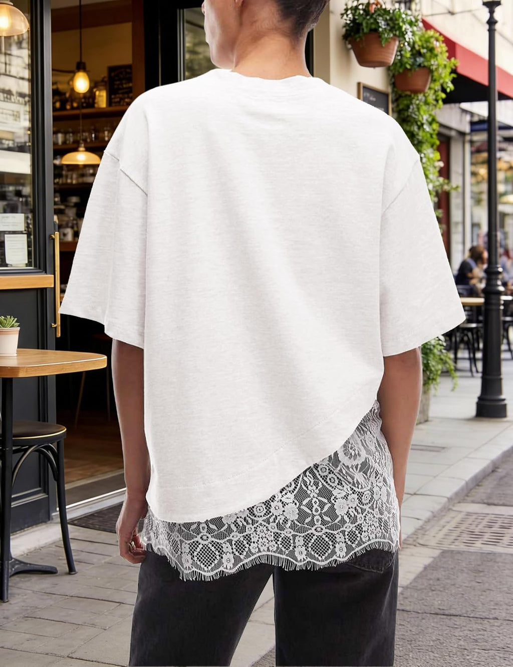Womens Lace Patchwork Tops Casual Short Sleeve Cotton T Shirts