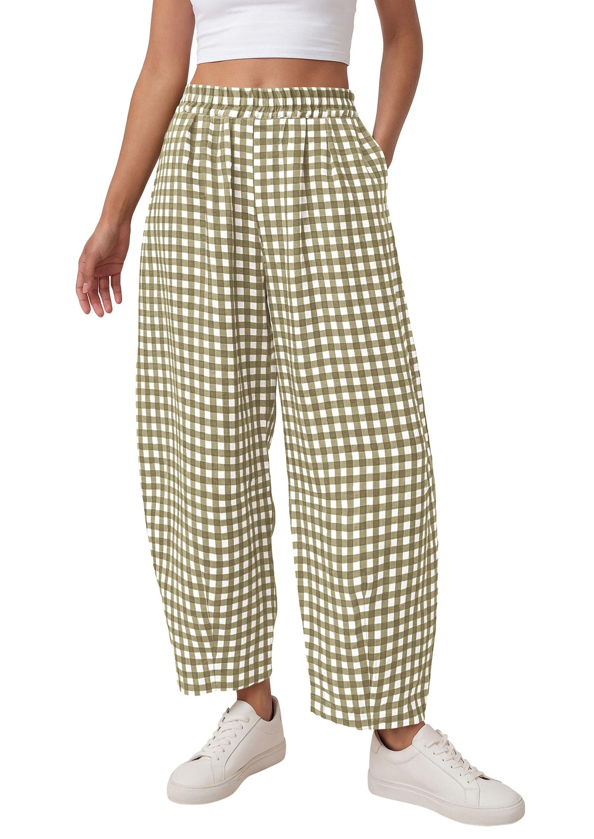 PRETTYGARDEN Plaid Barrel Pants Women Summer Bottoms