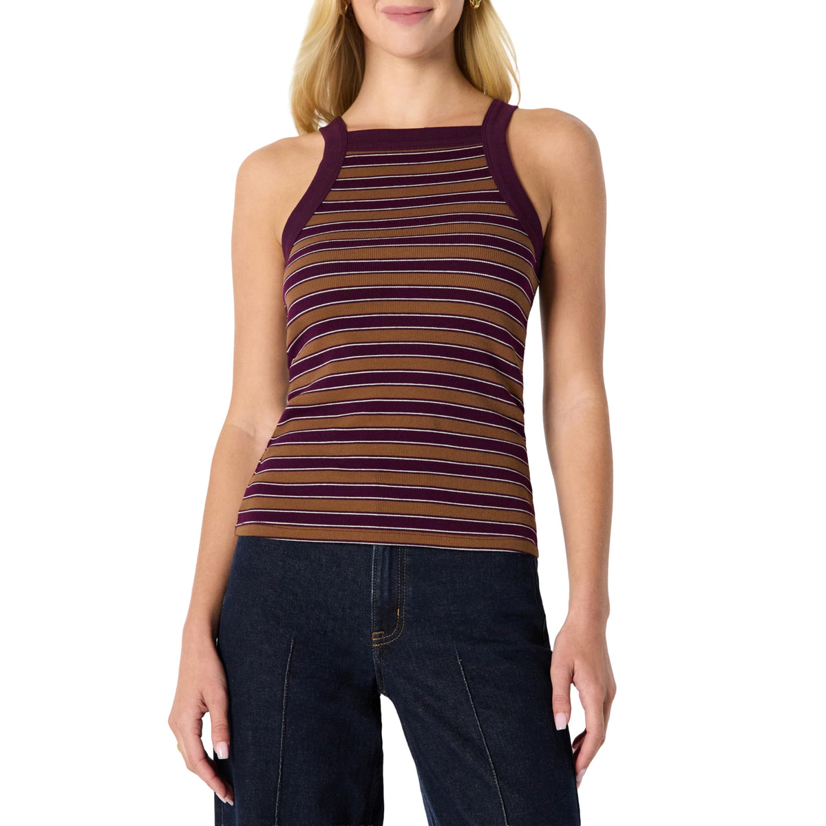 Amazon Essentials Women's Slim-Fit Stretch Rib High-Neck Tank with Wide Ribbed Straps