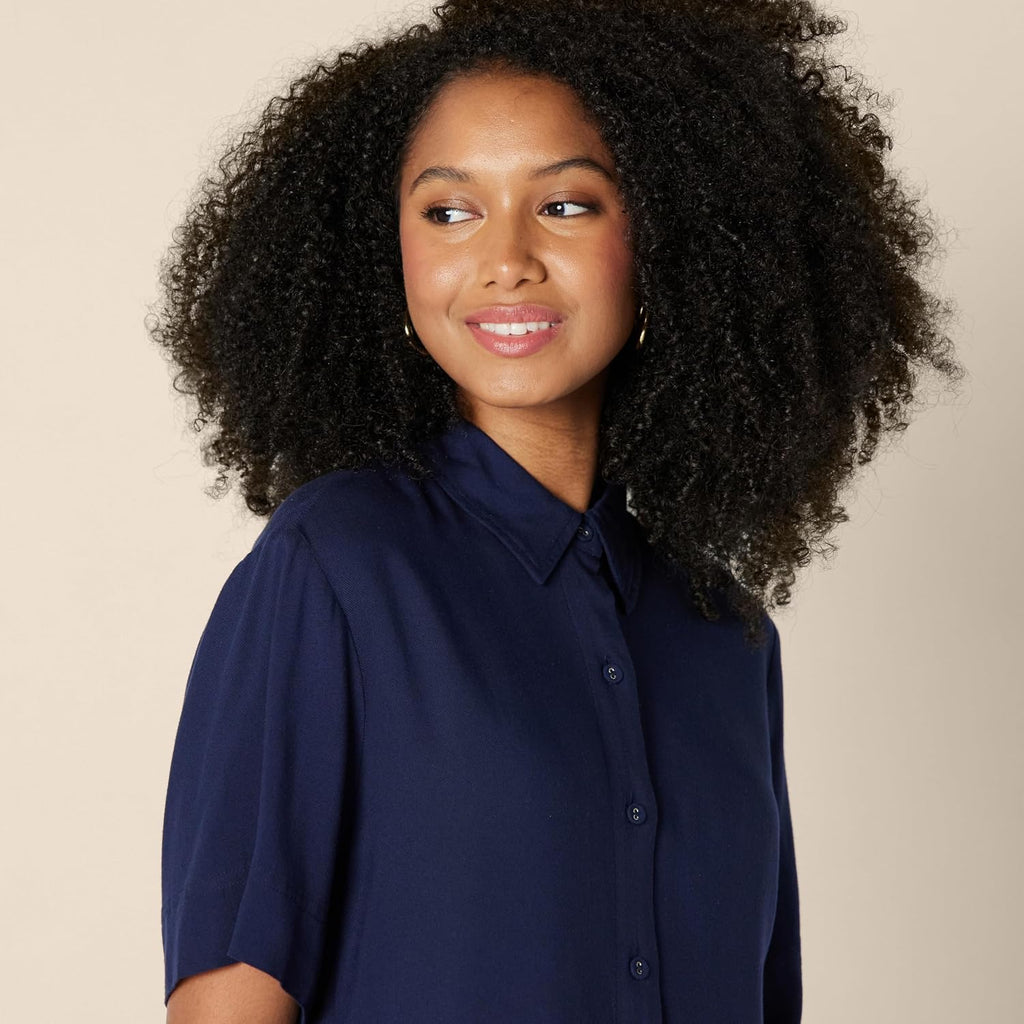 Amazon Essentials Women's Relaxed-Fit Fluid Twill Button-Down Shirt (Short Sold Separately)