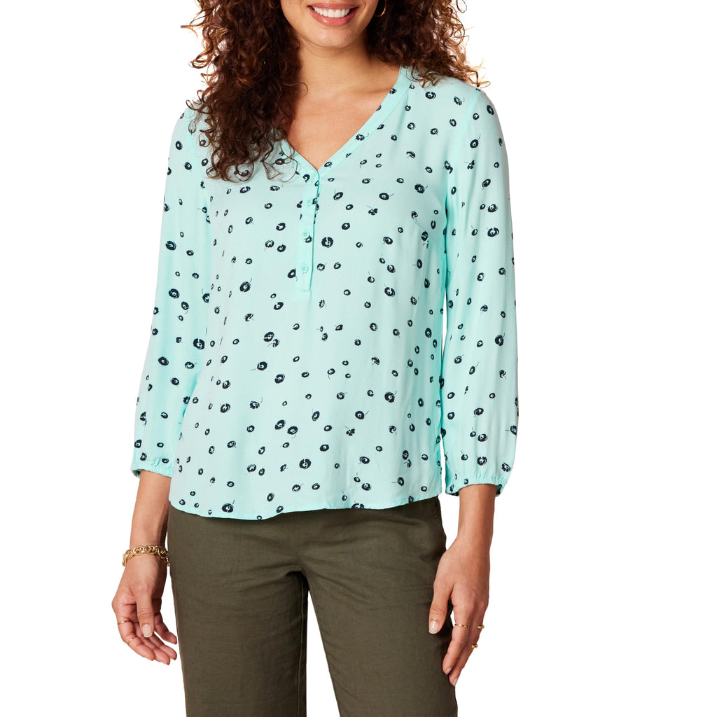 Amazon Essentials Women's 3/4 Sleeve Button Popover Shirt, Loose-Fit V-Neck Blouse, Lightweight
