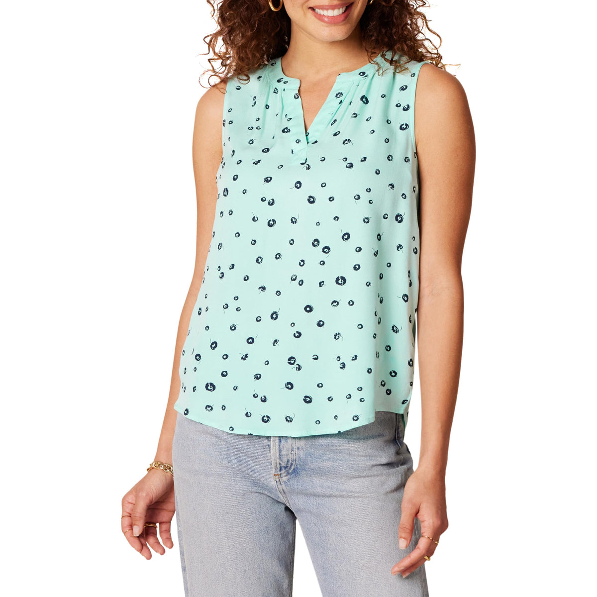 Amazon Essentials Women's Relaxed Fit Sleeveless V-Neck Woven Shirt