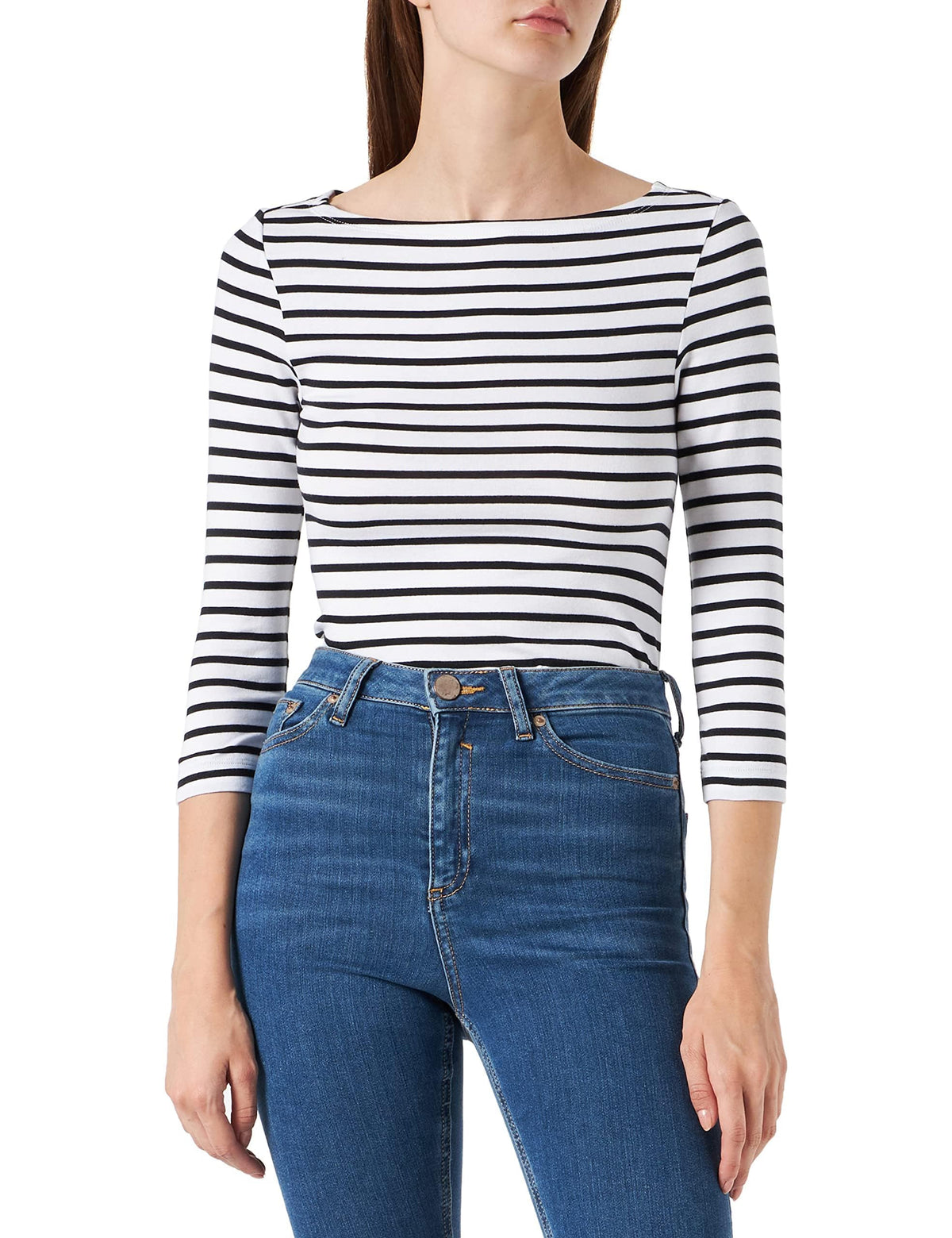 Amazon Essentials Women's Slim-Fit 3/4 Sleeve Boat Neck Tops Cotton Modal T-Shirt