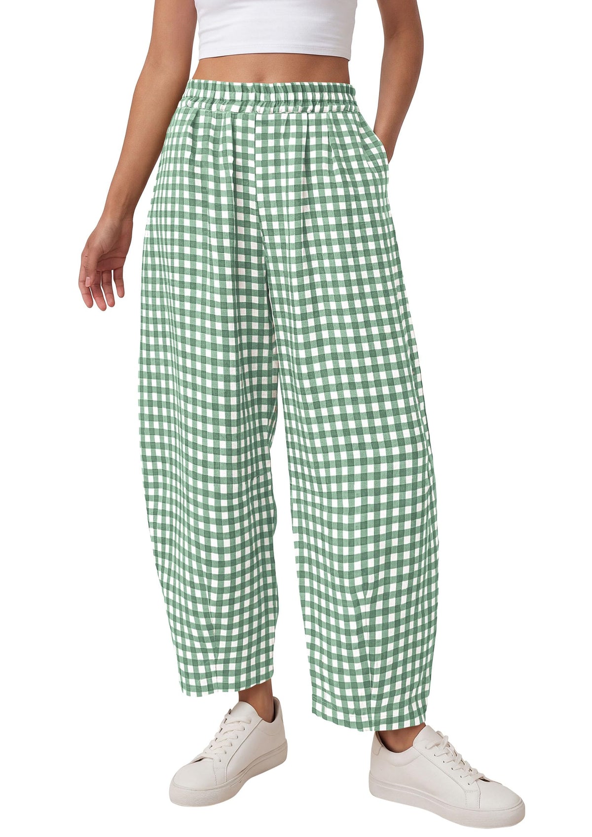 PRETTYGARDEN Plaid Barrel Pants Women Summer Bottoms