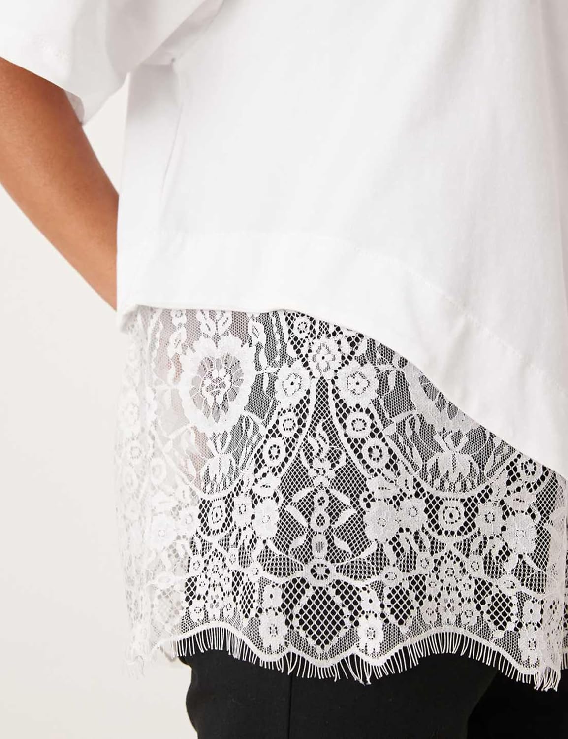 Womens Lace Patchwork Tops Casual Short Sleeve Cotton T Shirts