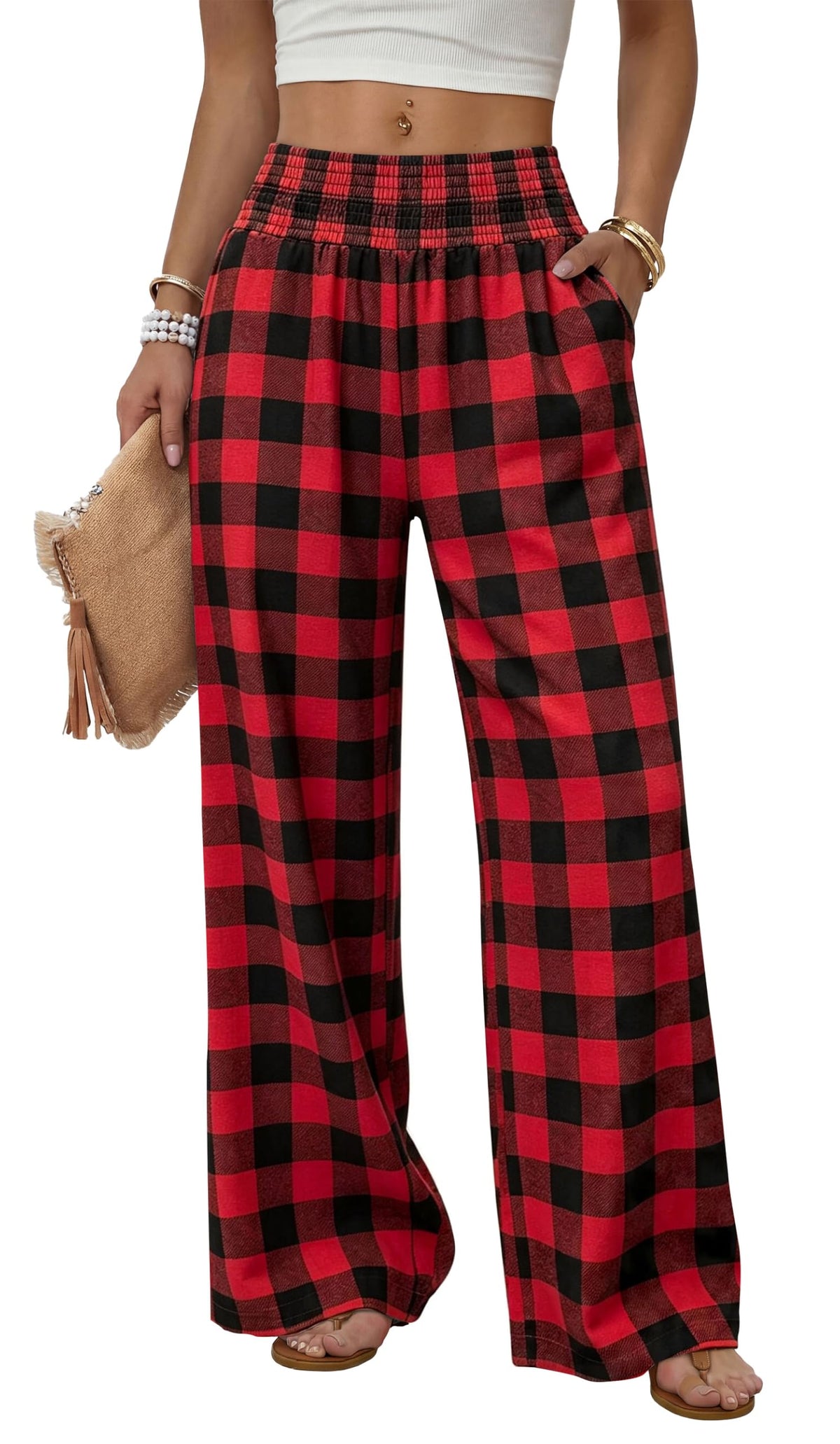 Sampeel Wide Leg Pants Woman High Waist Trousers with Pockets Casual Lounge