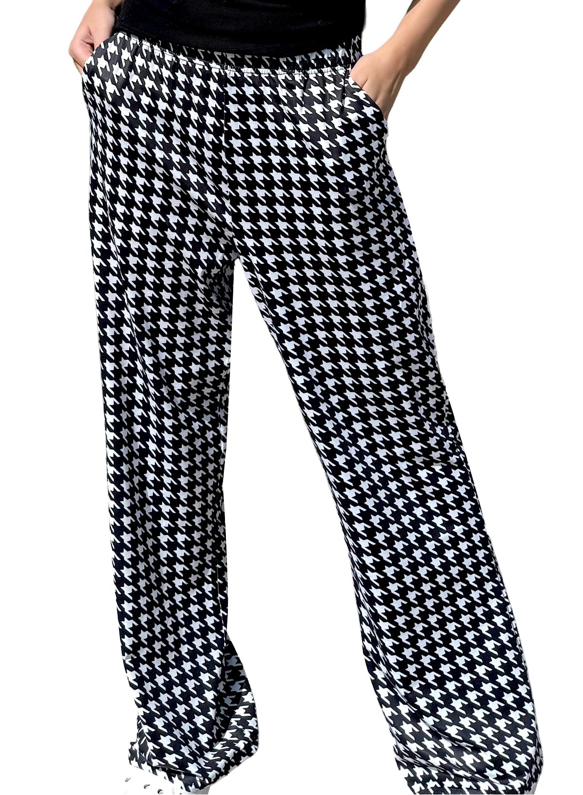 IWOLLENCE Women's Casual Loose Checkered Wide Leg Pants High Waist Straight Lounge Y2K Gingham Trousers