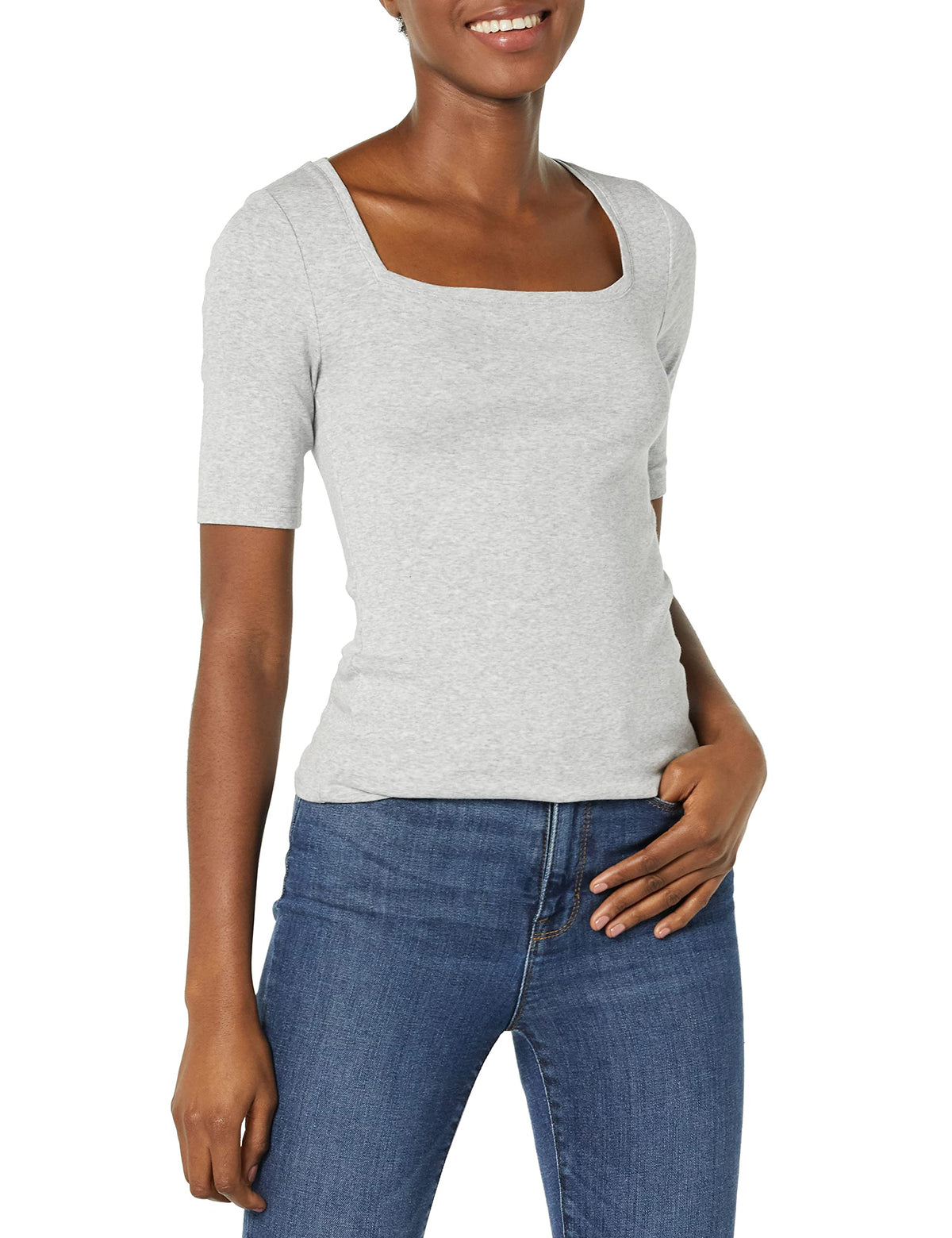 Amazon Essentials Women's Slim Fit Half Sleeve Square Neck Cotton Modal T-Shirt