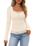 MEROKEETY Womens Fall Lace Trim Tops Cute Long Sleeve Scoop Neck Shirt 2026